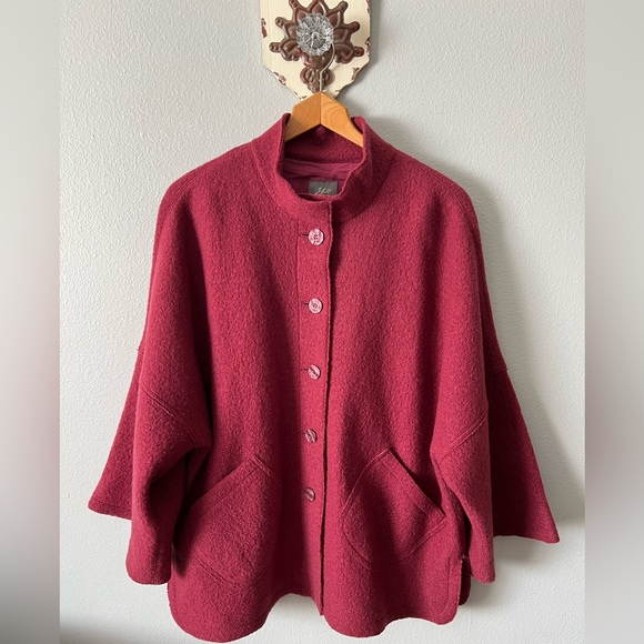 J. Jill Jackets & Blazers - J. Jill 100% Wool Coat Kimono Sleeves Merlot  Button-down Size S Fit To Xl NWOT